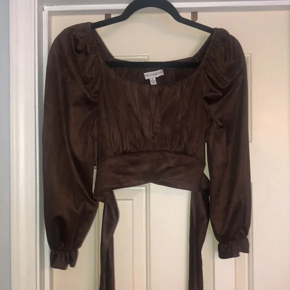 Faux Suede Tie Back Crop Top - Picture 3 of 7